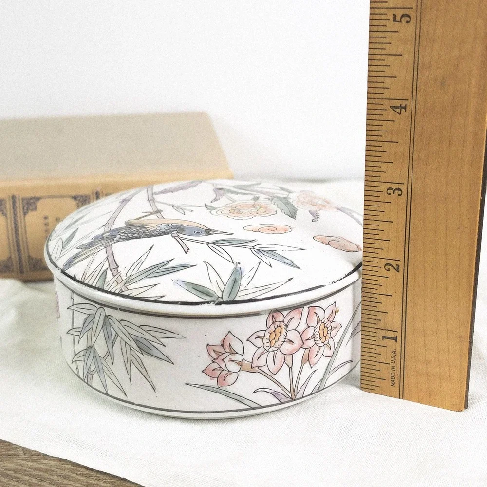 Vintage‎ Floral Trinket Dish, Porcelain Hand Painted Jewelry Box